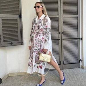 Zara White Floral Embroidered Tunic/Shirt Blouse XL